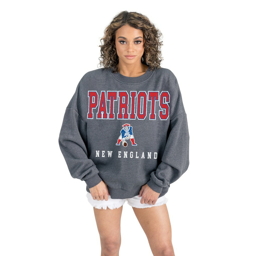 New England Patriots Gameday Couture Women's Bring Your Energy Oversized Premium Fleece Pullover Sweatshirt - Charcoal Pullover