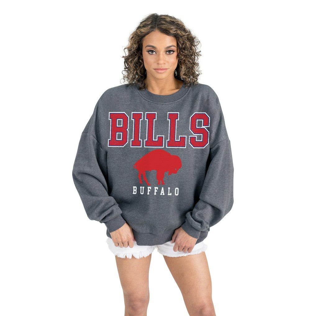 Buffalo Bills Gameday Couture Women's Bring Your Energy Oversized Premium Fleece Pullover Sweatshirt - Charcoal Pullover