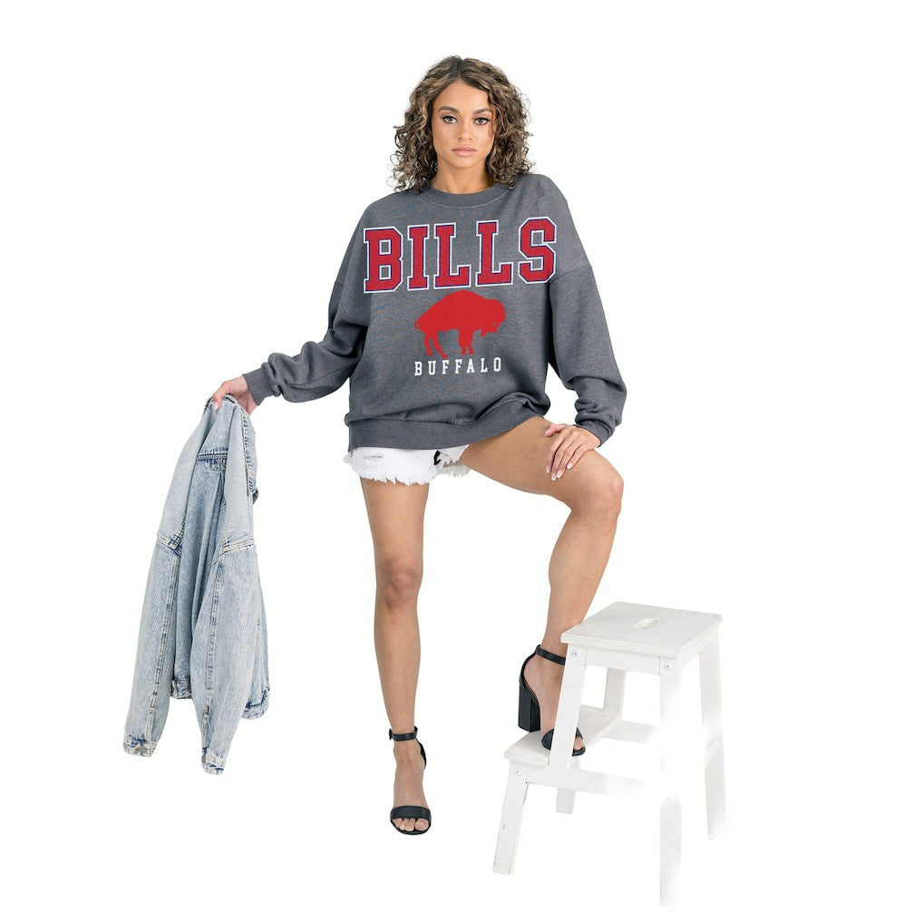 Buffalo Bills Gameday Couture Women's Bring Your Energy Oversized Premium Fleece Pullover Sweatshirt - Charcoal Pullover