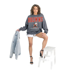Cleveland Browns Gameday Couture Women's Bring Your Energy Oversized Premium Fleece Pullover Sweatshirt - Charcoal Pullover