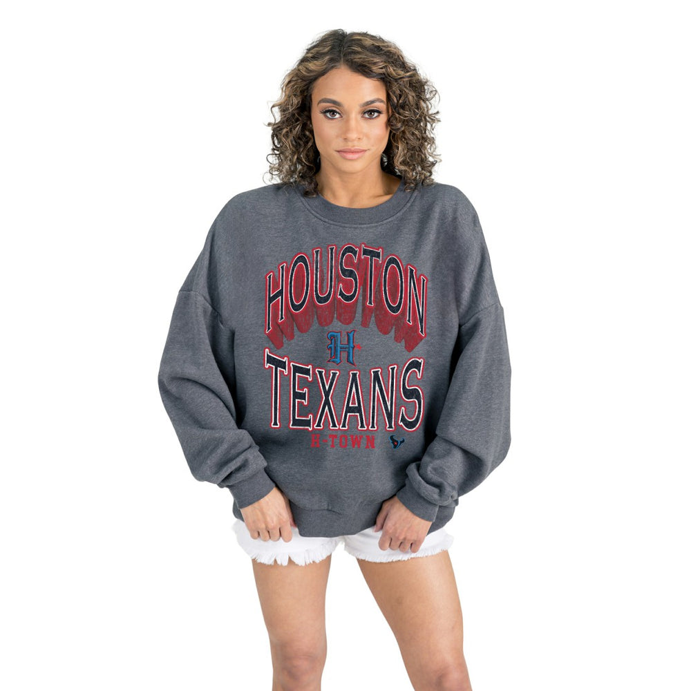 Houston Texans Gameday Couture Women's Long Weekends Oversized Premium Fleece Pullover Sweatshirt - Charcoal Pullover