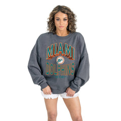 Miami Dolphins Gameday Couture Women's Long Weekends Oversized Premium Fleece Pullover Sweatshirt - Charcoal Pullover