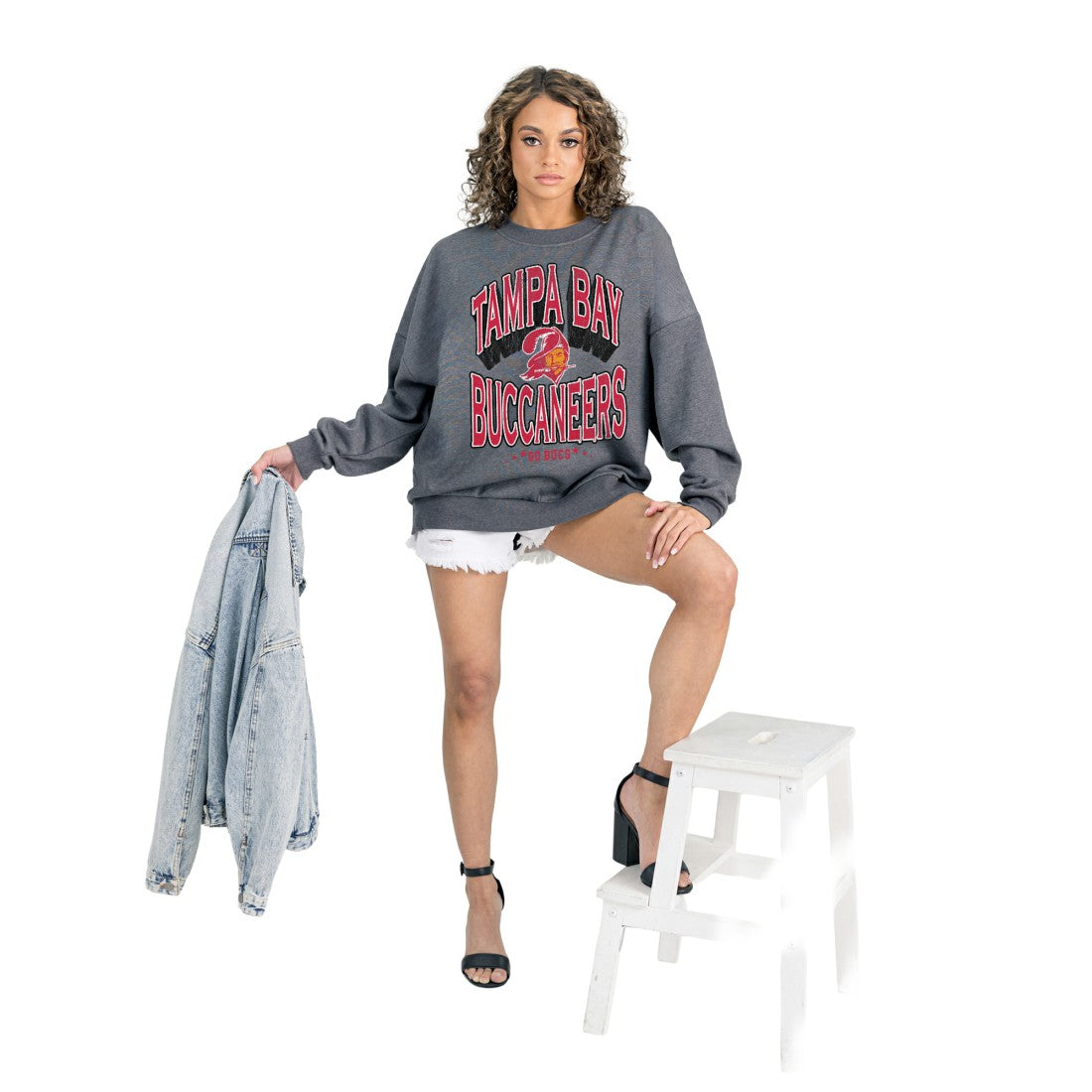 Tampa Bay Buccaneers Gameday Couture Women's Long Weekends Oversized Premium Fleece Pullover Sweatshirt - Charcoal Pullover