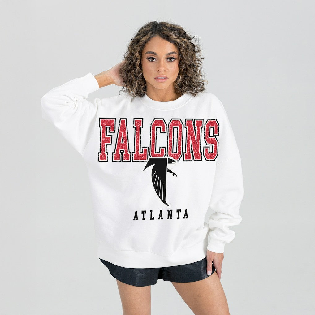Atlanta Falcons Gameday Couture Women's Classic Sunday Drives Oversized Premium Fleece Pullover Sweatshirt - White Pullover