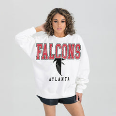 Atlanta Falcons Gameday Couture Women's Classic Sunday Drives Oversized Premium Fleece Pullover Sweatshirt - White Pullover