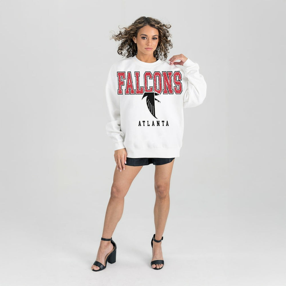 Atlanta Falcons Gameday Couture Women's Classic Sunday Drives Oversized Premium Fleece Pullover Sweatshirt - White Pullover