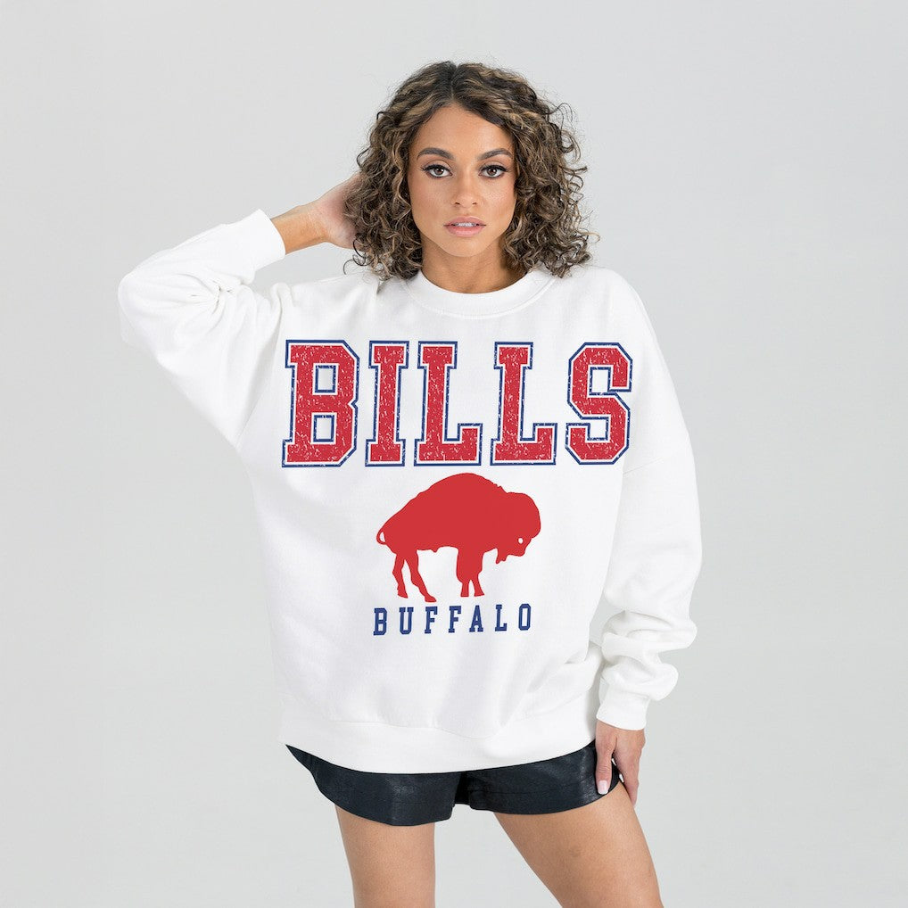 Buffalo Bills Gameday Couture Women's Classic Sunday Drives Oversized Premium Fleece Pullover Sweatshirt - White Pullover