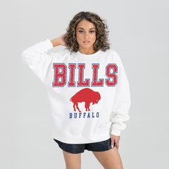 Buffalo Bills Gameday Couture Women's Classic Sunday Drives Oversized Premium Fleece Pullover Sweatshirt - White Pullover