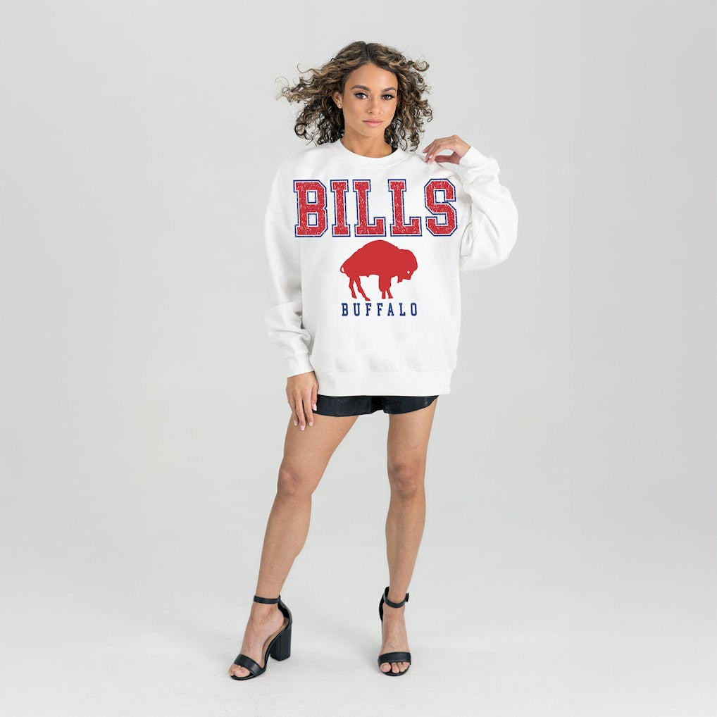 Buffalo Bills Gameday Couture Women's Classic Sunday Drives Oversized Premium Fleece Pullover Sweatshirt - White Pullover