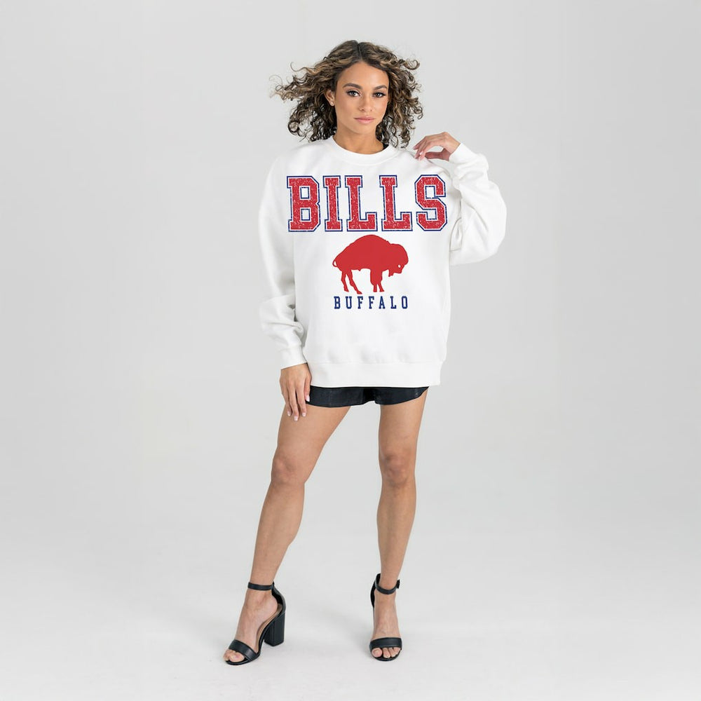 Buffalo Bills Gameday Couture Women's Classic Sunday Drives Oversized Premium Fleece Pullover Sweatshirt - White Pullover