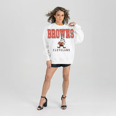 Cleveland Browns Gameday Couture Women's Classic Sunday Drives Oversized Premium Fleece Pullover Sweatshirt - White Pullover