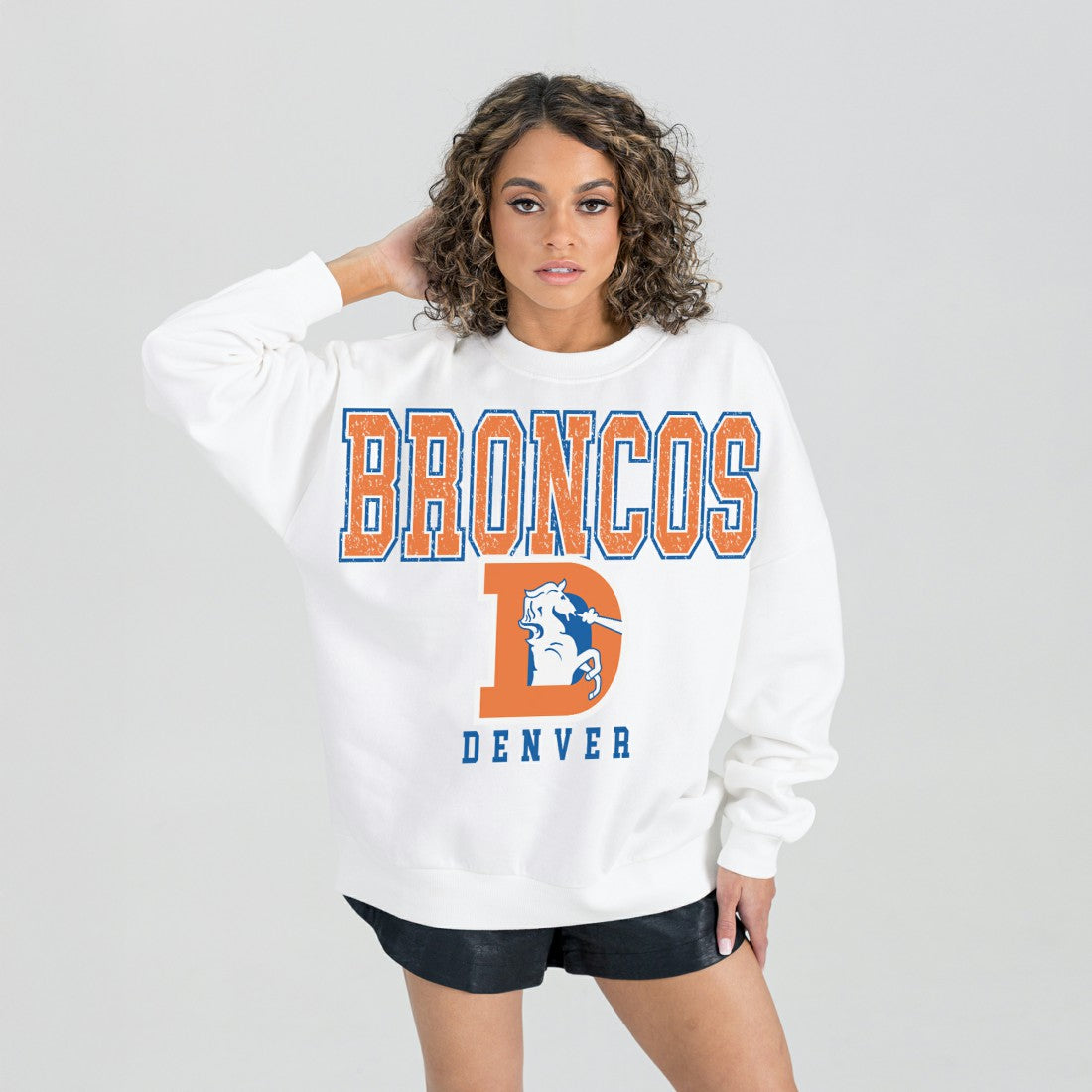 Denver Broncos Gameday Couture Women's Classic Sunday Drives Oversized Premium Fleece Pullover Sweatshirt - White Pullover
