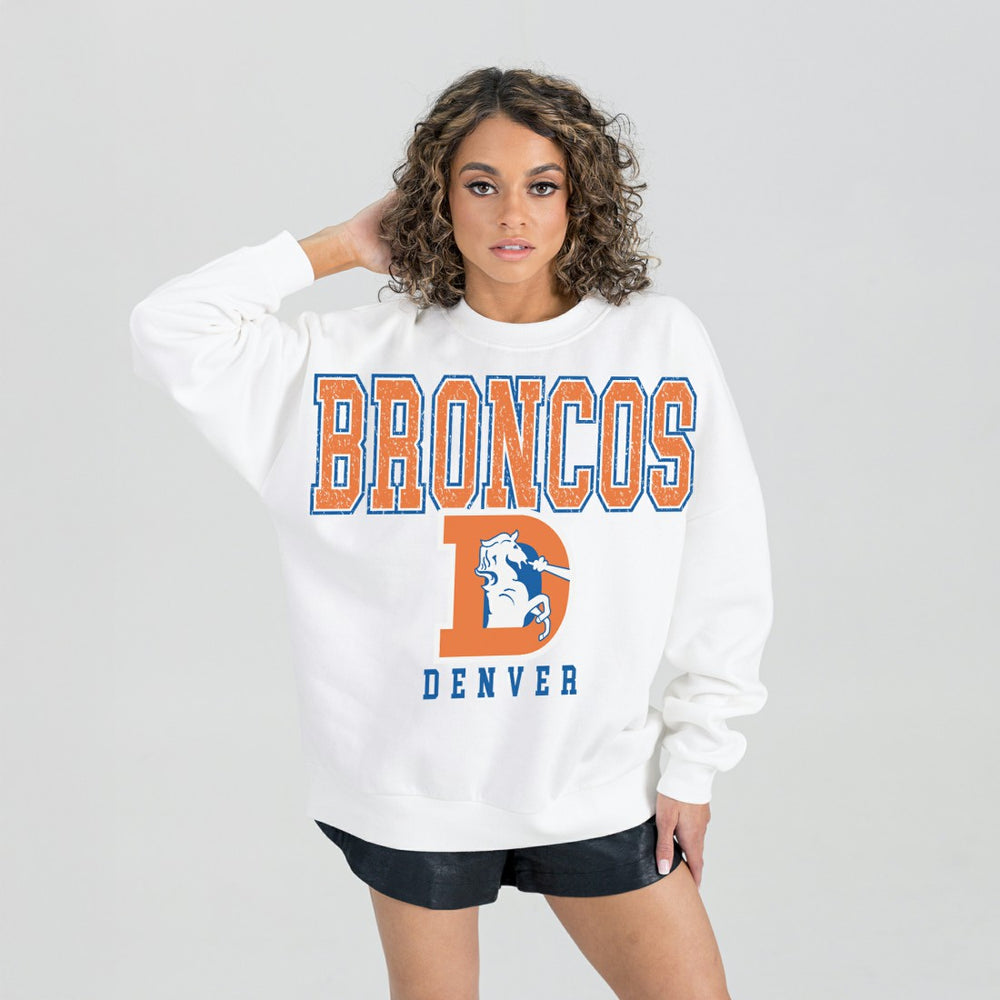 Denver Broncos Gameday Couture Women's Classic Sunday Drives Oversized Premium Fleece Pullover Sweatshirt - White Pullover