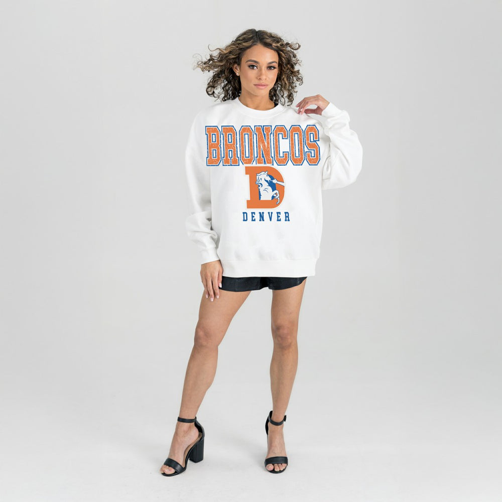 Denver Broncos Gameday Couture Women's Classic Sunday Drives Oversized Premium Fleece Pullover Sweatshirt - White Pullover