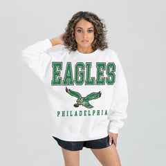 Philadelphia Eagles Gameday Couture Women's Classic Sunday Drives Oversized Premium Fleece Pullover Sweatshirt - White Pullover