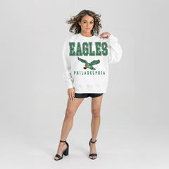 Philadelphia Eagles Gameday Couture Women's Classic Sunday Drives Oversized Premium Fleece Pullover Sweatshirt - White Pullover