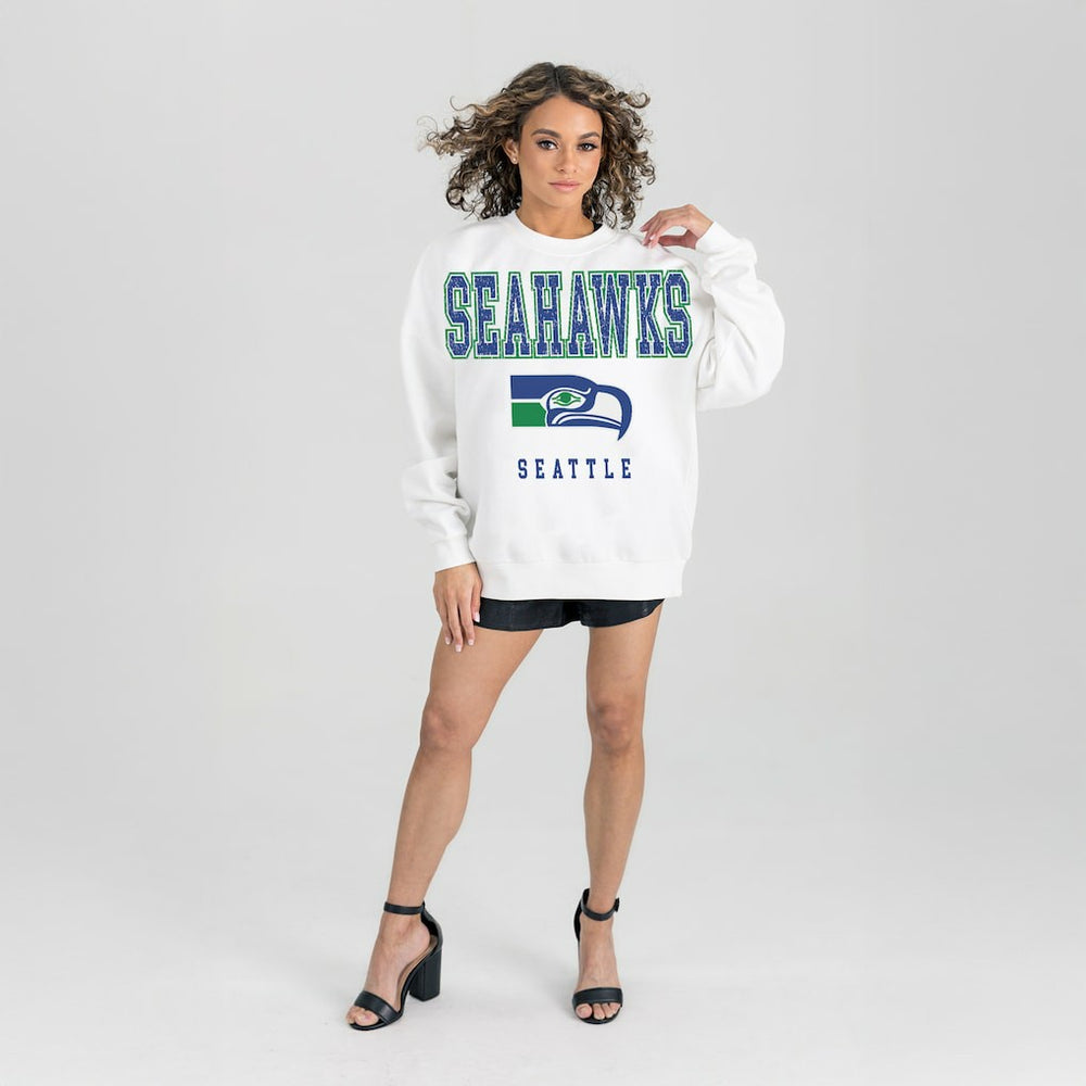Seattle Seahawks Gameday Couture Women's Classic Sunday Drives Oversized Premium Fleece Pullover Sweatshirt - White Pullover