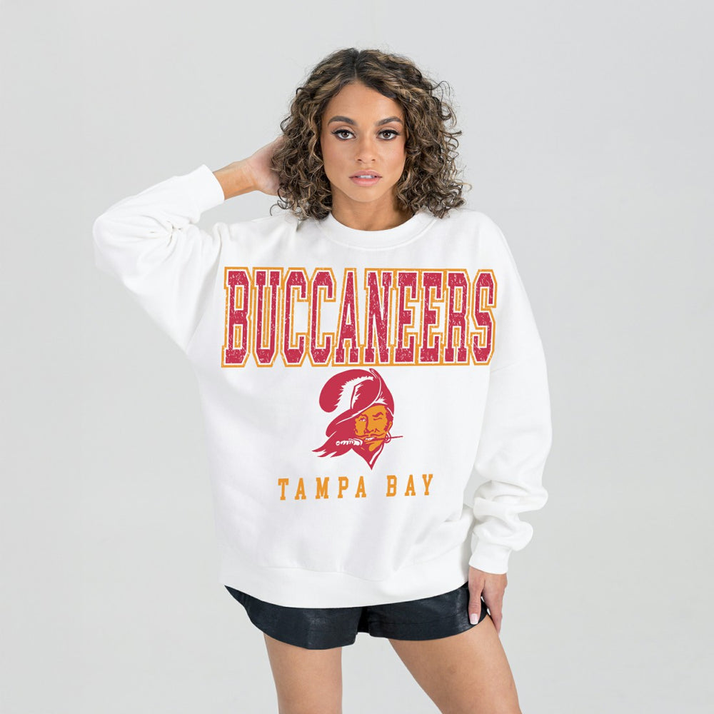 Tampa Bay Buccaneers Gameday Couture Women's Classic Sunday Drives Oversized Premium Fleece Pullover Sweatshirt - White Pullover
