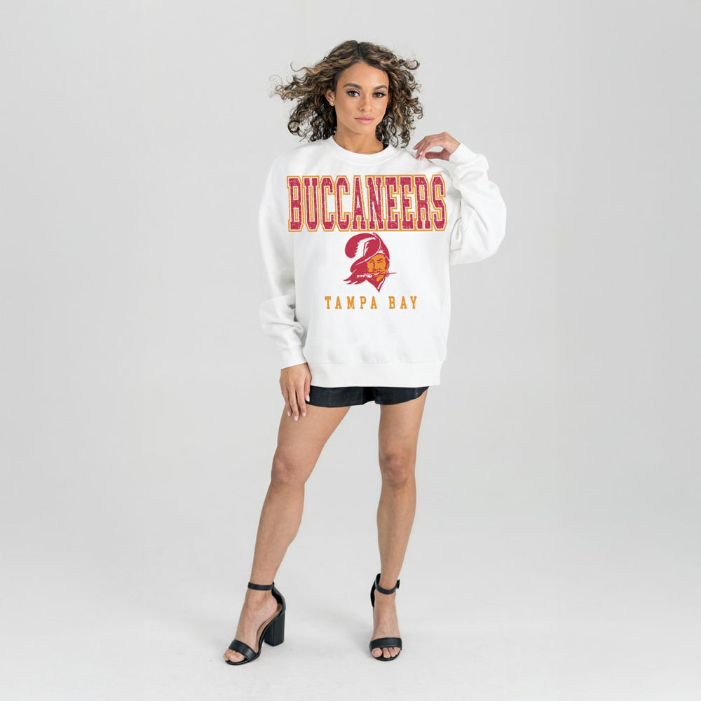 Tampa Bay Buccaneers Gameday Couture Women's Classic Sunday Drives Oversized Premium Fleece Pullover Sweatshirt - White Pullover
