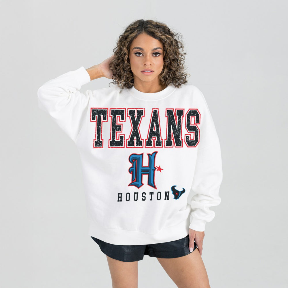 Houston Texans Gameday Couture Women's Classic Sunday Drives Oversized Premium Fleece Pullover Sweatshirt - White Pullover