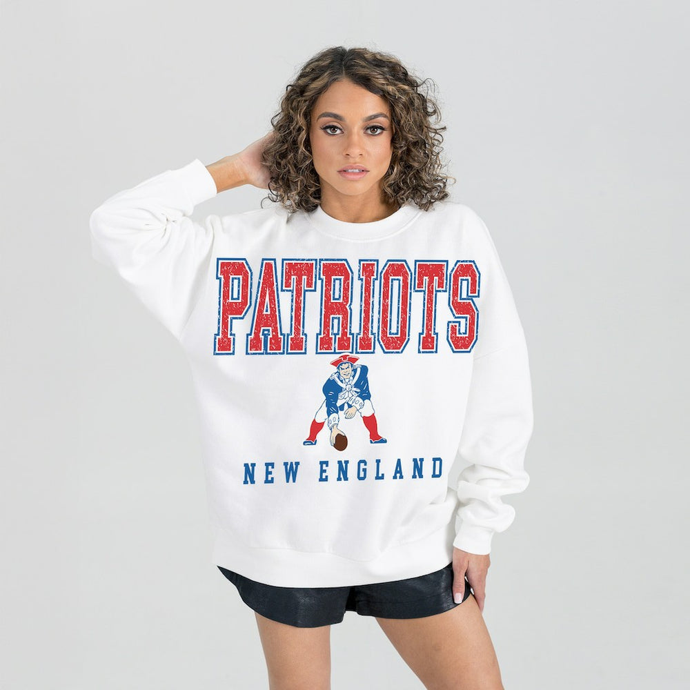 New England Patriots Gameday Couture Women's Classic Sunday Drives Oversized Premium Fleece Pullover Sweatshirt - White Pullover