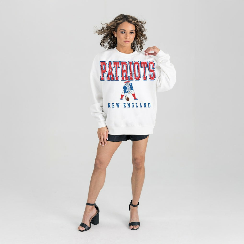 New England Patriots Gameday Couture Women's Classic Sunday Drives Oversized Premium Fleece Pullover Sweatshirt - White Pullover