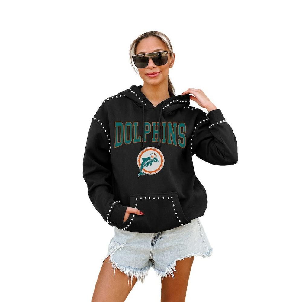 Miami Dolphins Gameday Couture Women's Studded Pullover Hoodie - Black Hoodies