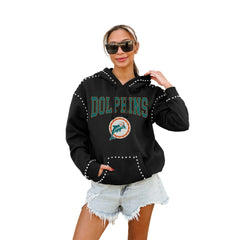 Miami Dolphins Gameday Couture Women's Studded Pullover Hoodie - Black Hoodies