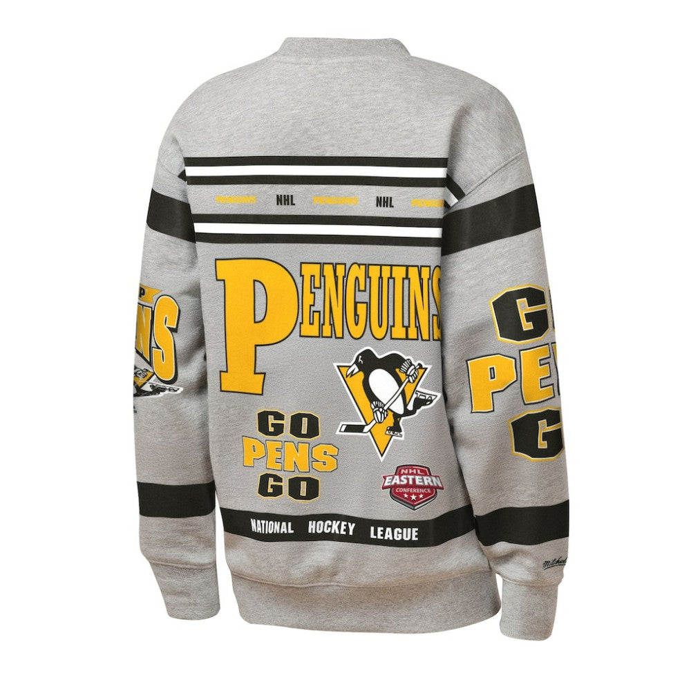Pittsburgh Penguins Mitchell & Ness Youth Allover Print Fleece Crewneck Sweatshirt - Heather Gray | US 203328815