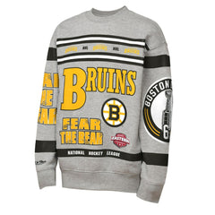 Boston Bruins Mitchell & Ness Youth Allover Print Fleece Crewneck Sweatshirt - Heather Gray | US 203328816