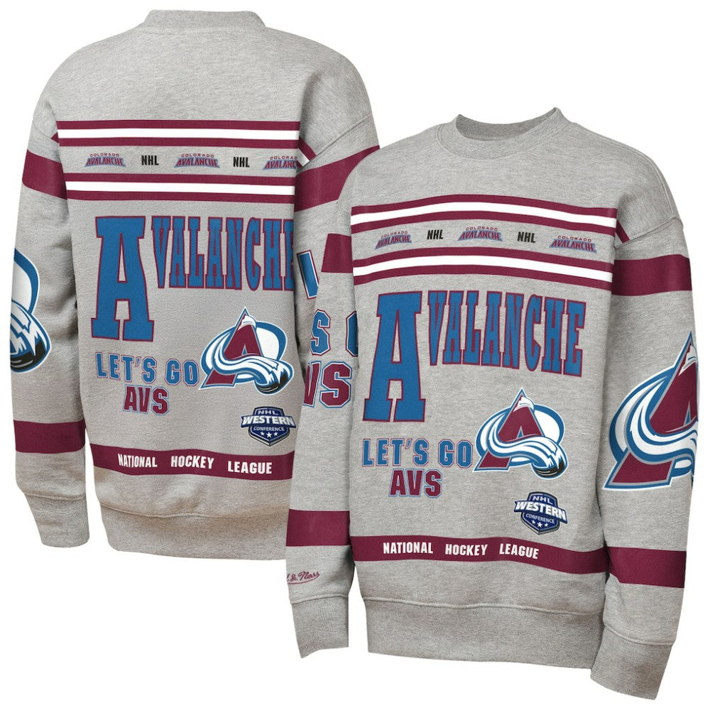Colorado Avalanche Mitchell & Ness Youth Allover Print Fleece Crewneck Sweatshirt - Heather Gray | US 203328817