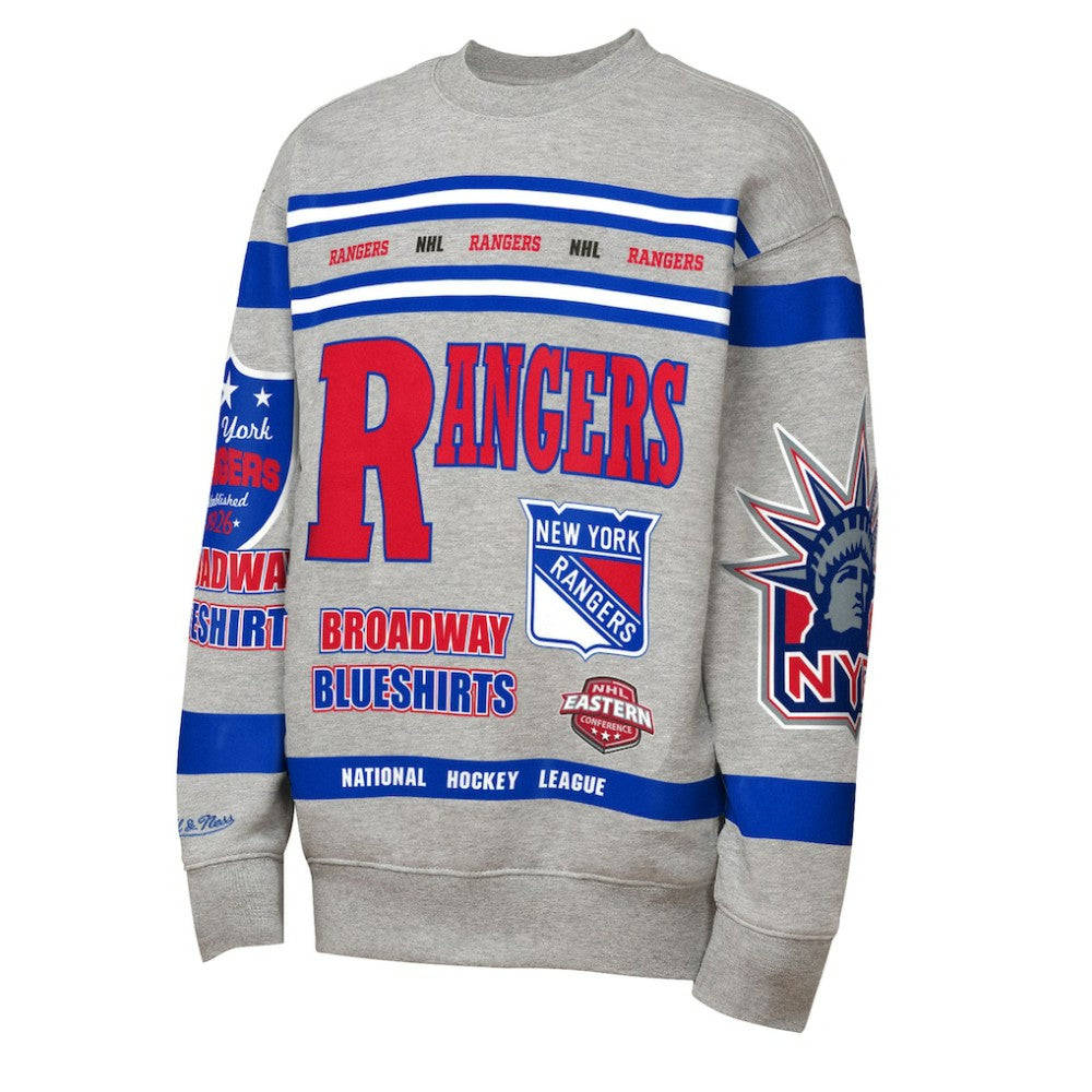 New York Rangers Mitchell & Ness Youth Allover Print Fleece Crewneck Sweatshirt - Heather Gray | US 203328818