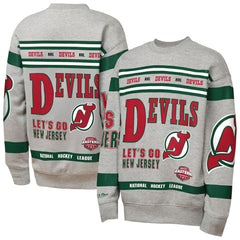 New Jersey Devils Mitchell & Ness Youth Allover Print Fleece Crewneck Sweatshirt - Heather Gray | US 203328819