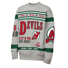 New Jersey Devils Mitchell & Ness Youth Allover Print Fleece Crewneck Sweatshirt - Heather Gray | US 203328819