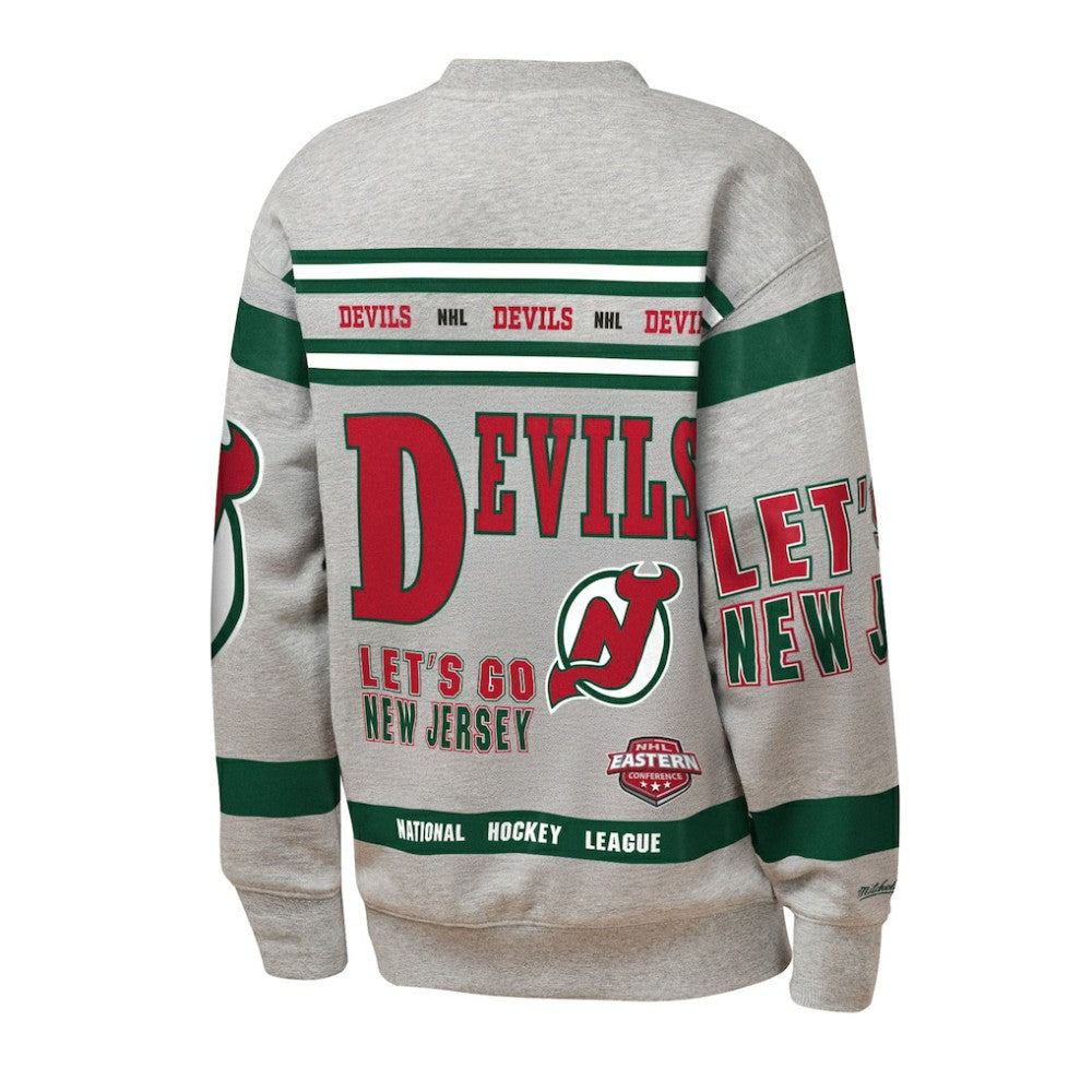 New Jersey Devils Mitchell & Ness Youth Allover Print Fleece Crewneck Sweatshirt - Heather Gray | US 203328819