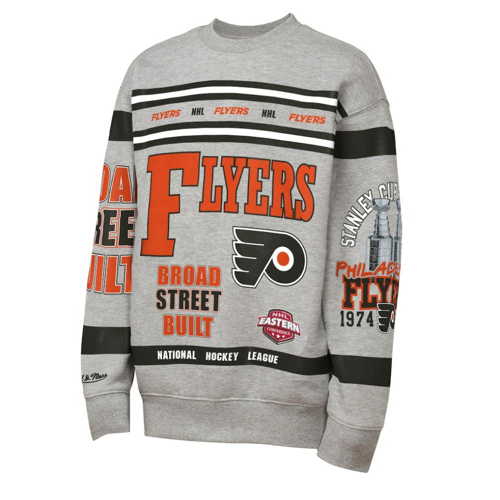 Philadelphia Flyers Mitchell & Ness Youth Allover Print Fleece Crewneck Sweatshirt - Heather Gray | US 203328820