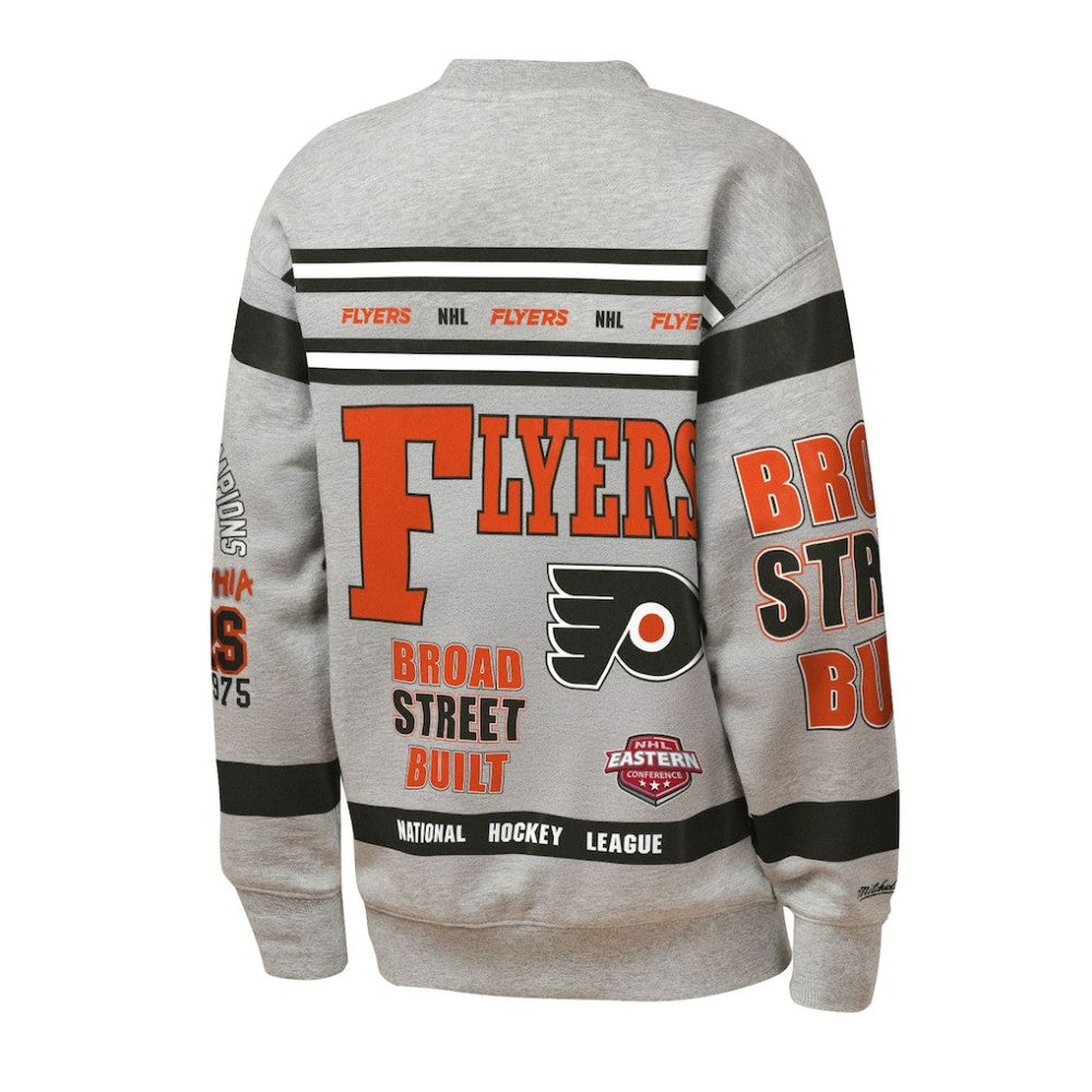 Philadelphia Flyers Mitchell & Ness Youth Allover Print Fleece Crewneck Sweatshirt - Heather Gray | US 203328820