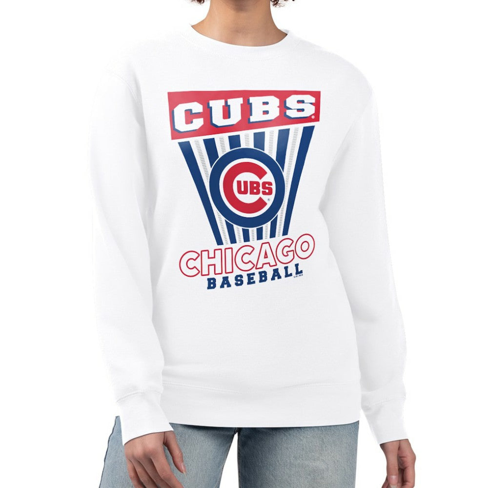 Chicago Cubs Starter Women's Poster Print Team Fleece Pullover Sweatshirt - White Pullover