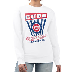 Chicago Cubs Starter Women's Poster Print Team Fleece Pullover Sweatshirt - White Pullover