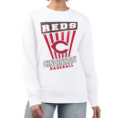 Cincinnati Reds Starter Women's Poster Print Team Fleece Pullover Sweatshirt - White Pullover