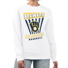Milwaukee Brewers Starter Women's Poster Print Team Fleece Pullover Sweatshirt - White Pullover