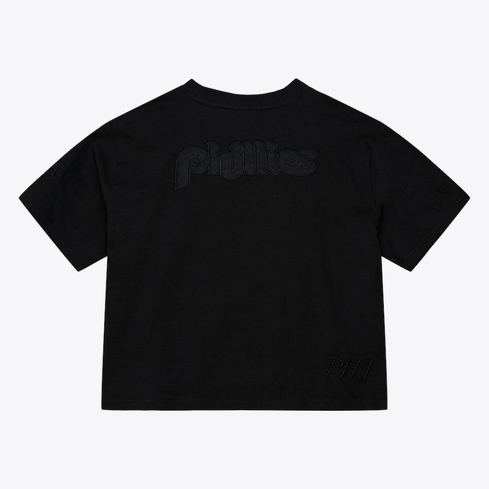 Philadelphia Phillies Mitchell & Ness Women's Cooperstown Collection Phantom Cropped T-Shirt - Black T-shirts