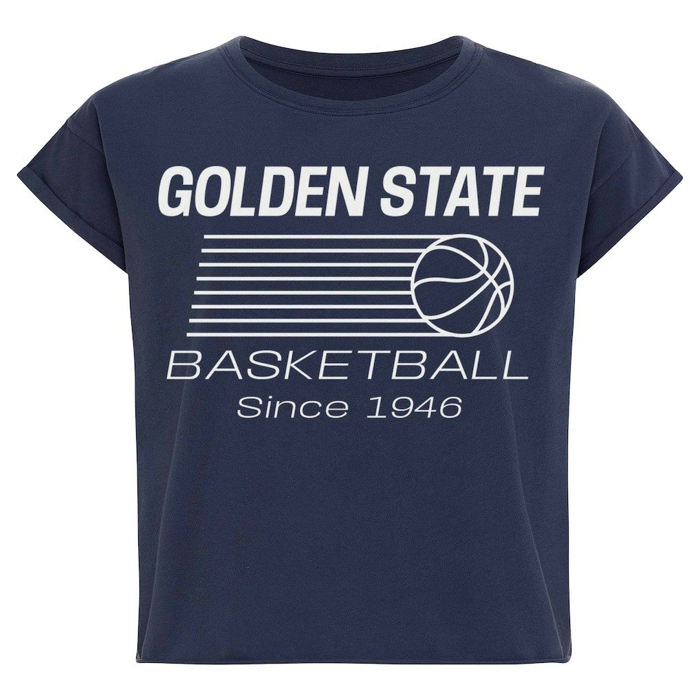 Golden State Warriors Sportiqe Women's Athletic Club Collection Alana Premium Cropped T-Shirt Blue