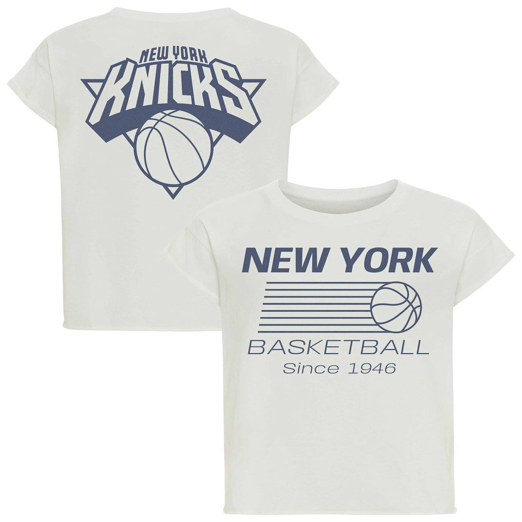New York Knicks Sportiqe Women's Athletic Club Collection Alana Premium Cropped T-Shirt Cream outlet