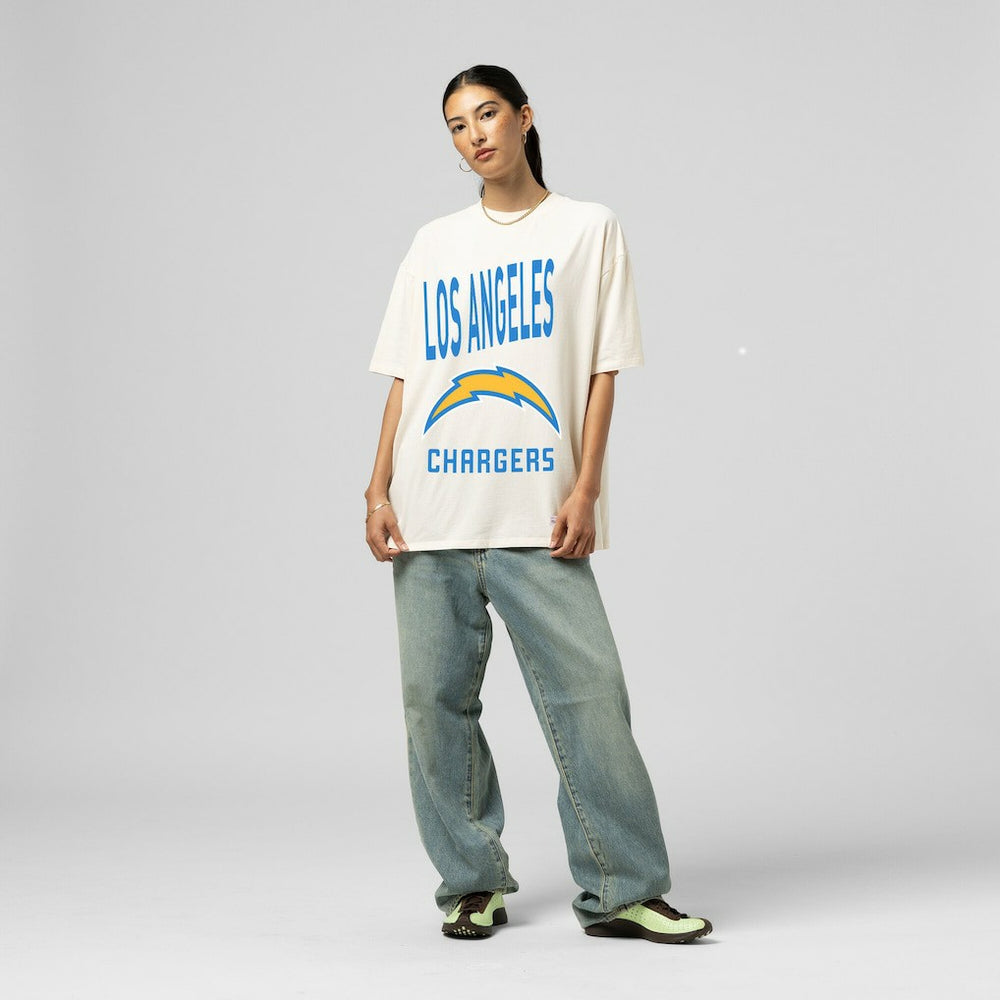 Los Angeles Chargers Women's Logo Rise Boyfriend T-Shirt - Cream T-shirts