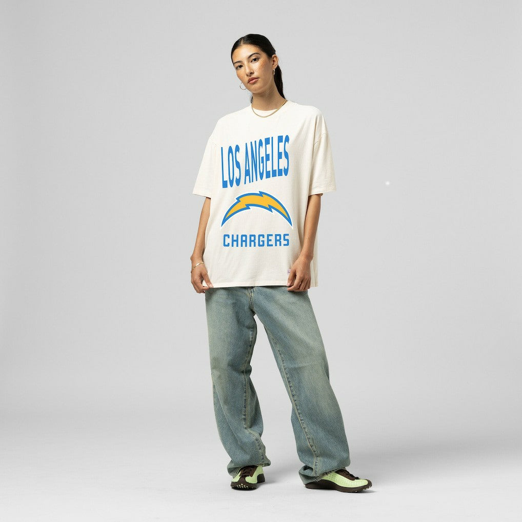 Los Angeles Chargers Women's Logo Rise Boyfriend T-Shirt - Cream T-shirts