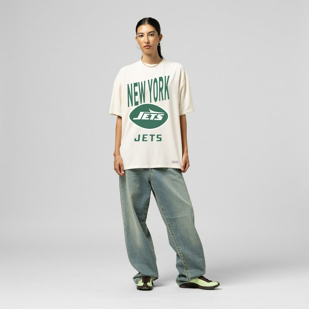 New York Jets Women's Logo Rise Boyfriend T-Shirt - Cream T-shirts