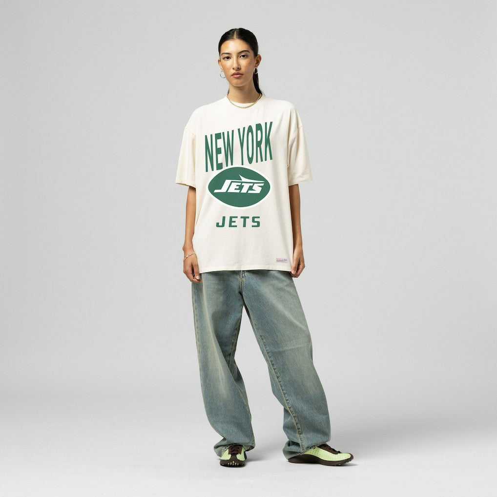 New York Jets Women's Logo Rise Boyfriend T-Shirt - Cream T-shirts