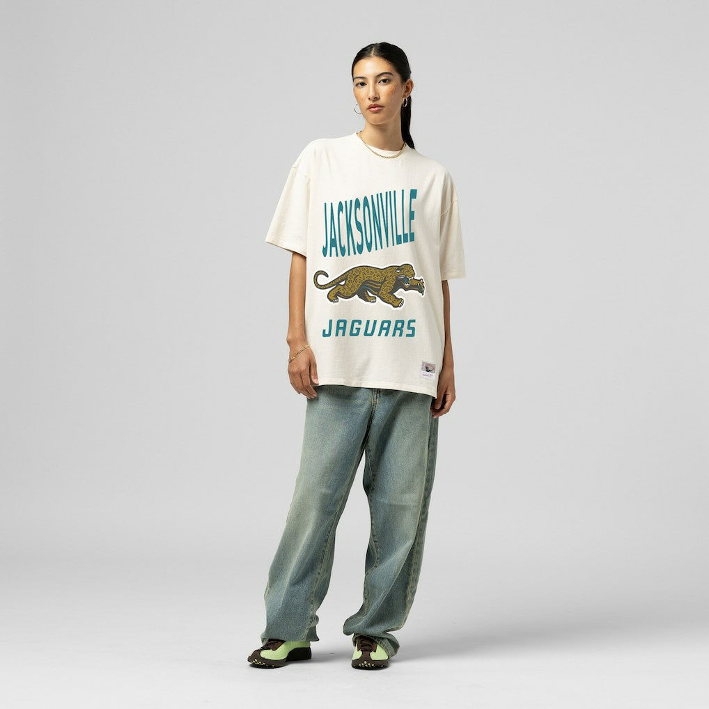 Jacksonville Jaguars Women's Logo Rise Boyfriend T-Shirt - Cream T-shirts