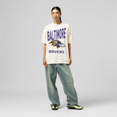 Baltimore Ravens Women's Logo Rise Boyfriend T-Shirt - Cream T-shirts